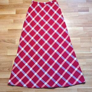 Vintage 1970's red and purple high waist wool blend a- line maxi skirt